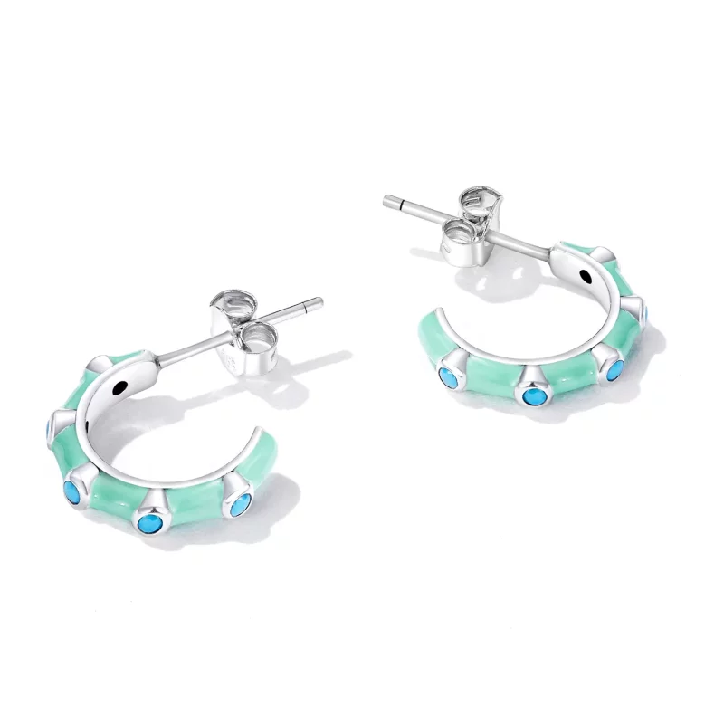 (afbeelding voor) Pandora Style Turquoise Halve Cirkel Oorknopjes - SCE1404 - Bekijken 3