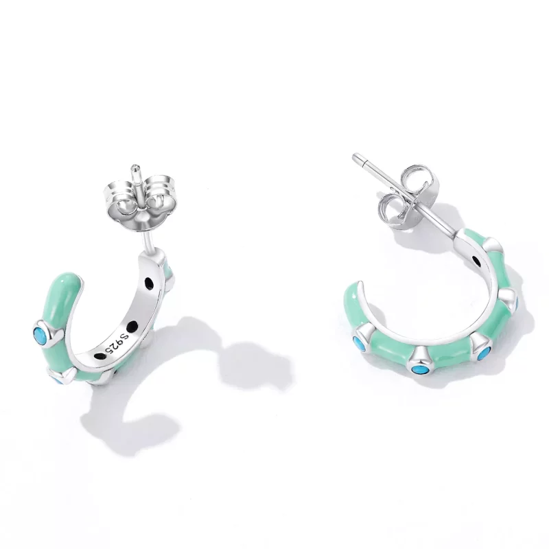 (afbeelding voor) Pandora Style Turquoise Halve Cirkel Oorknopjes - SCE1404 - Bekijken 4