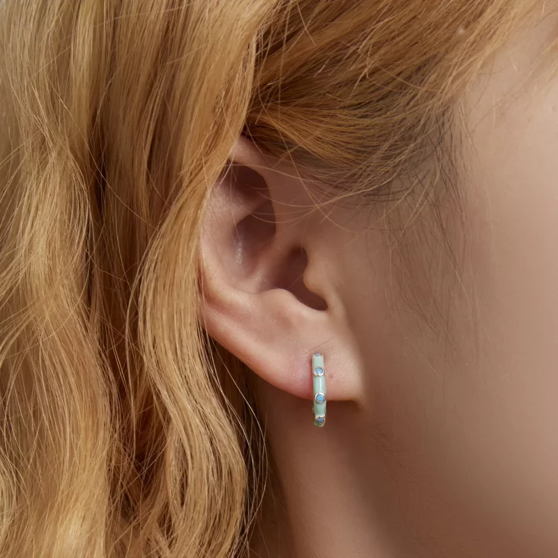 (afbeelding voor) Pandora Style Turquoise Halve Cirkel Oorknopjes - SCE1404 - Bekijken 5