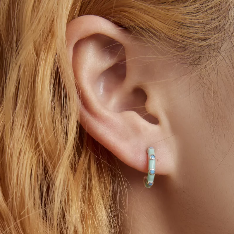 (afbeelding voor) Pandora Style Turquoise Halve Cirkel Oorknopjes - SCE1404 - Bekijken 6