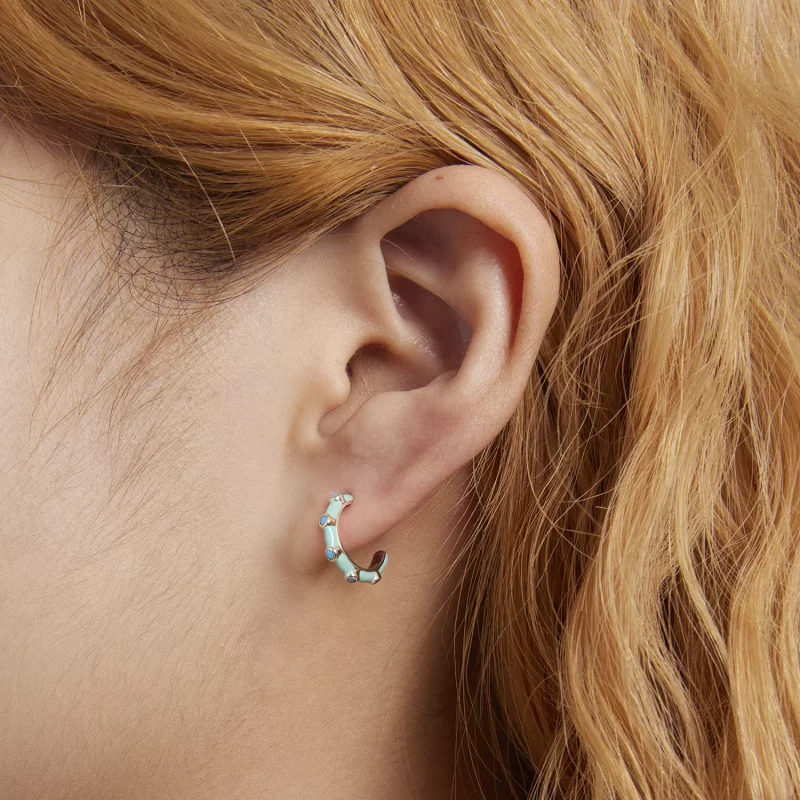 (afbeelding voor) Pandora Style Turquoise Halve Cirkel Oorknopjes - SCE1404 - Bekijken 7