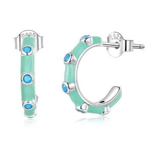(afbeelding voor) Pandora Style Turquoise Halve Cirkel Oorknopjes - SCE1404