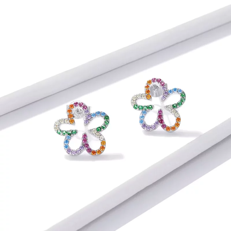 (afbeelding voor) Pandora Style Zevenkleurige bloemen Oorknopjes - BSE487 - Bekijken 2