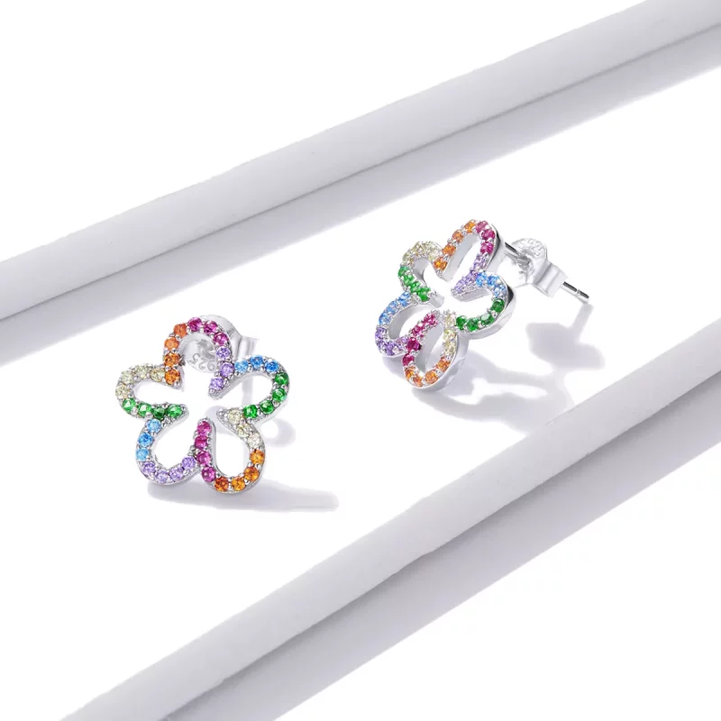 (afbeelding voor) Pandora Style Zevenkleurige bloemen Oorknopjes - BSE487 - Bekijken 3