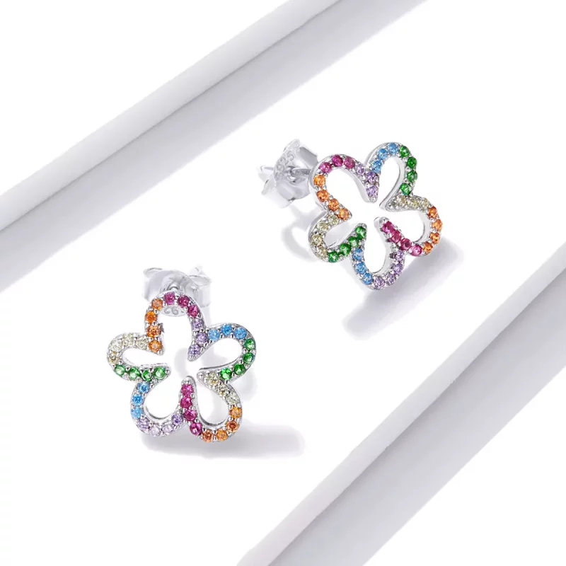 (afbeelding voor) Pandora Style Zevenkleurige bloemen Oorknopjes - BSE487 - Bekijken 4