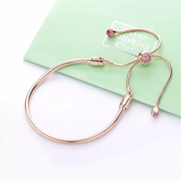 (afbeelding voor) Pandora Moments Sliding Snake Chain Armband, Perzik Bloesem Bloem - 588093Nccmx - Bekijken 2