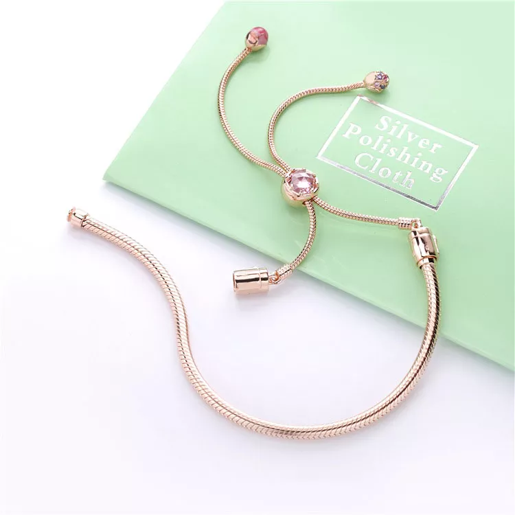 (afbeelding voor) Pandora Moments Sliding Snake Chain Armband, Perzik Bloesem Bloem - 588093Nccmx - Bekijken 3