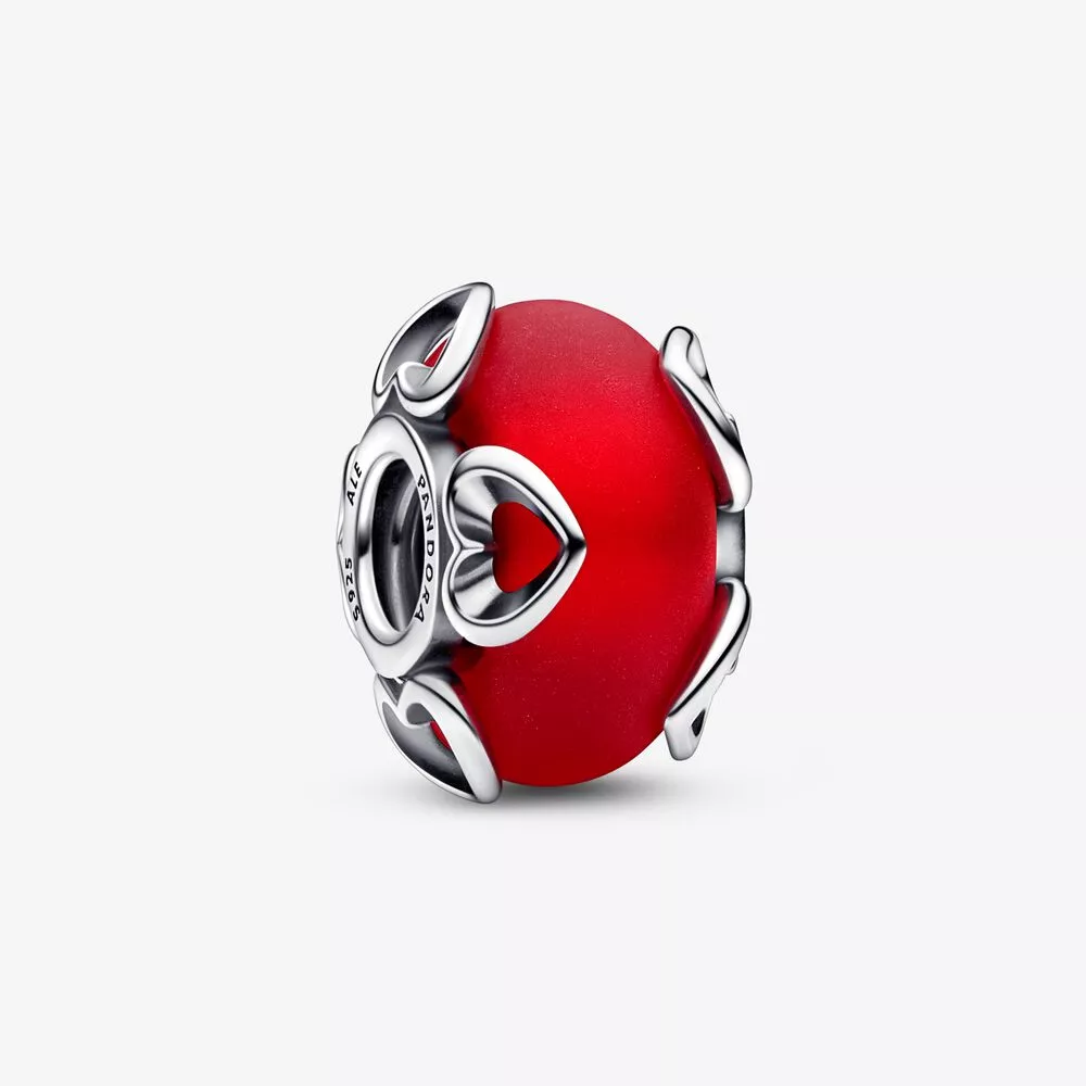 pandora frosted red murano glass hearts charm 792497c01