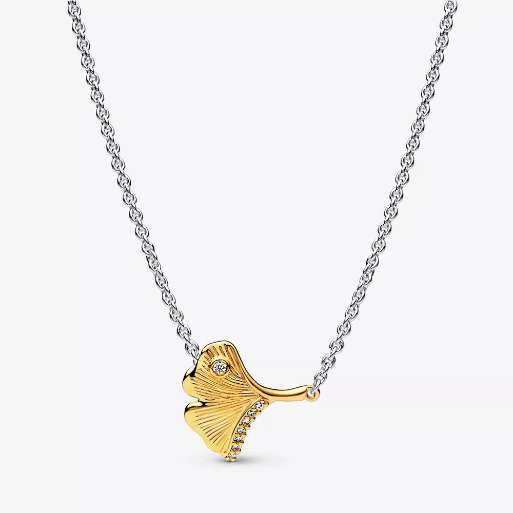 pandora ginkgo sterling zilver en collier verguld met 14k goud met heldere zirkonia 362443c01