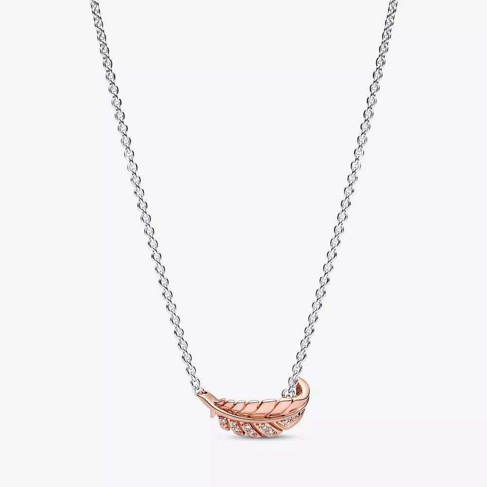pandora twee tone zwevende gebogen veer collier ketting 382575c01 45