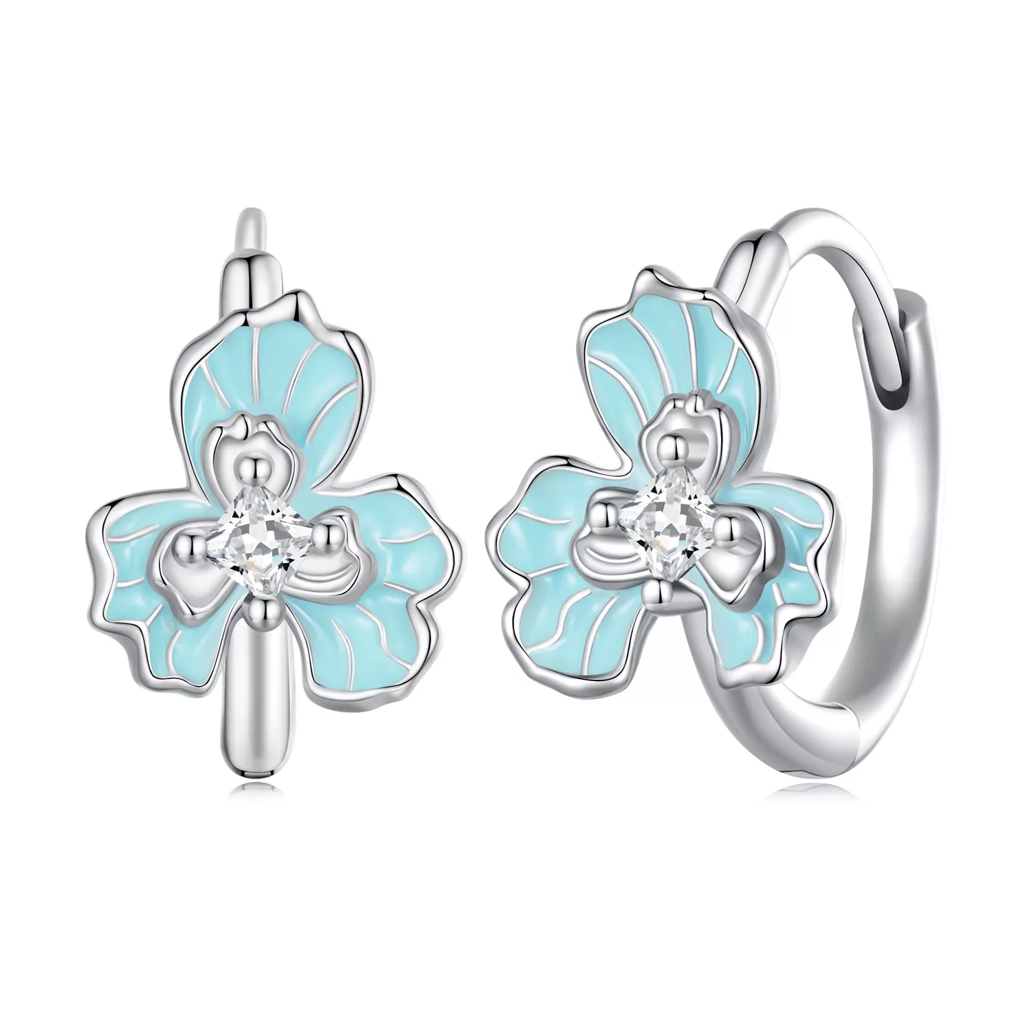 pandora stijl blauwe iris hoops oorbellen bse843