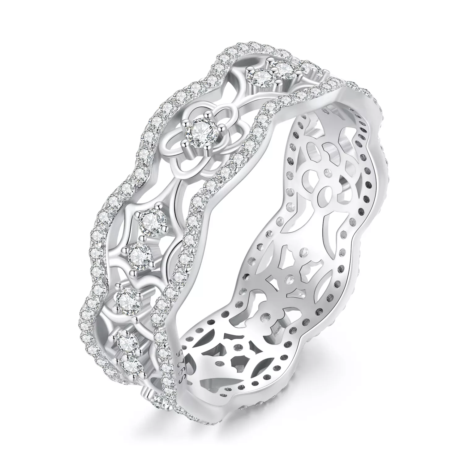 pandora stijl zirkonia camelia kant bloem uitgesneden ring bsr428