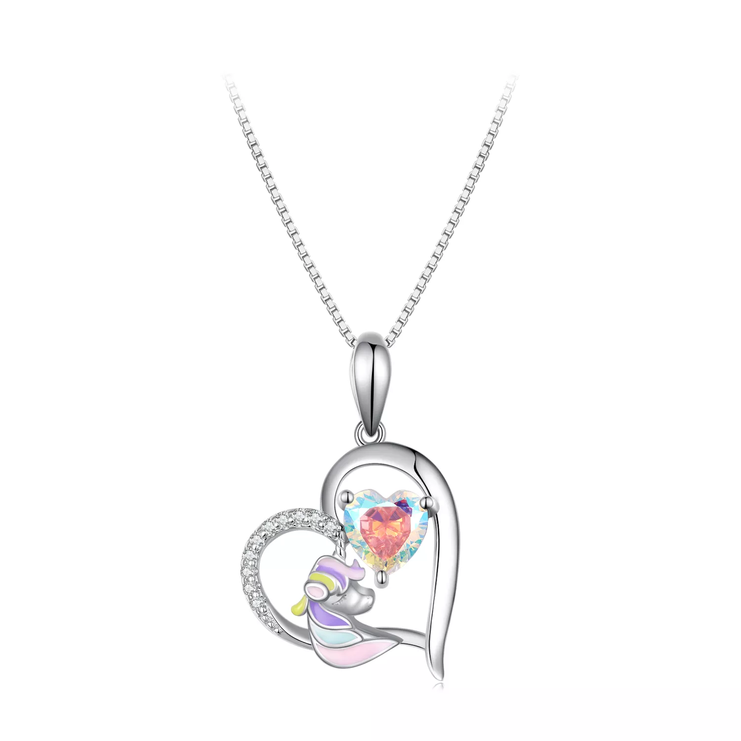 pandora stijl ketting met een delicaat eenhoornhart bsn328