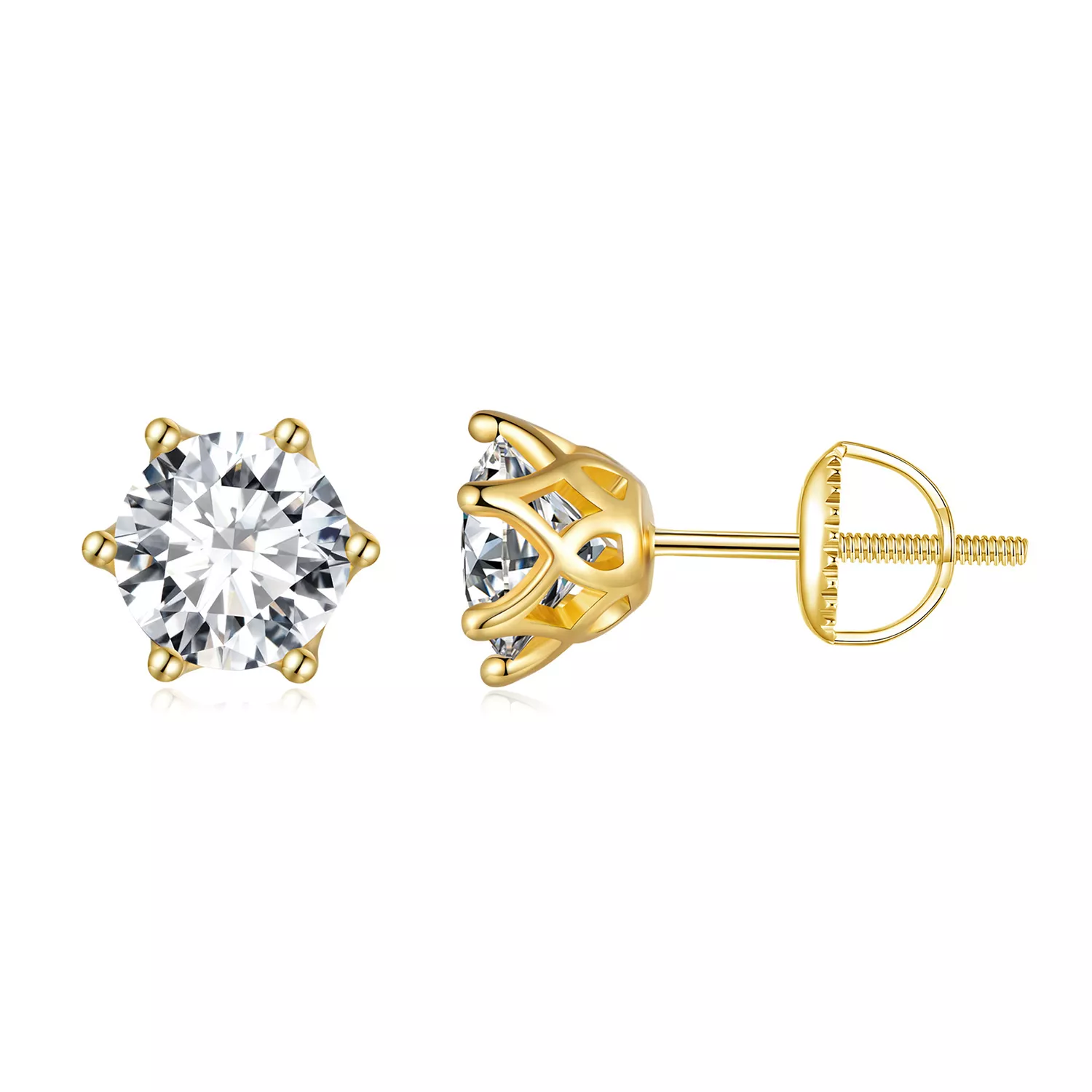 pandora stijl vergulde oorbellen met één karaat zeszijdige moissanite steen mse004 bl