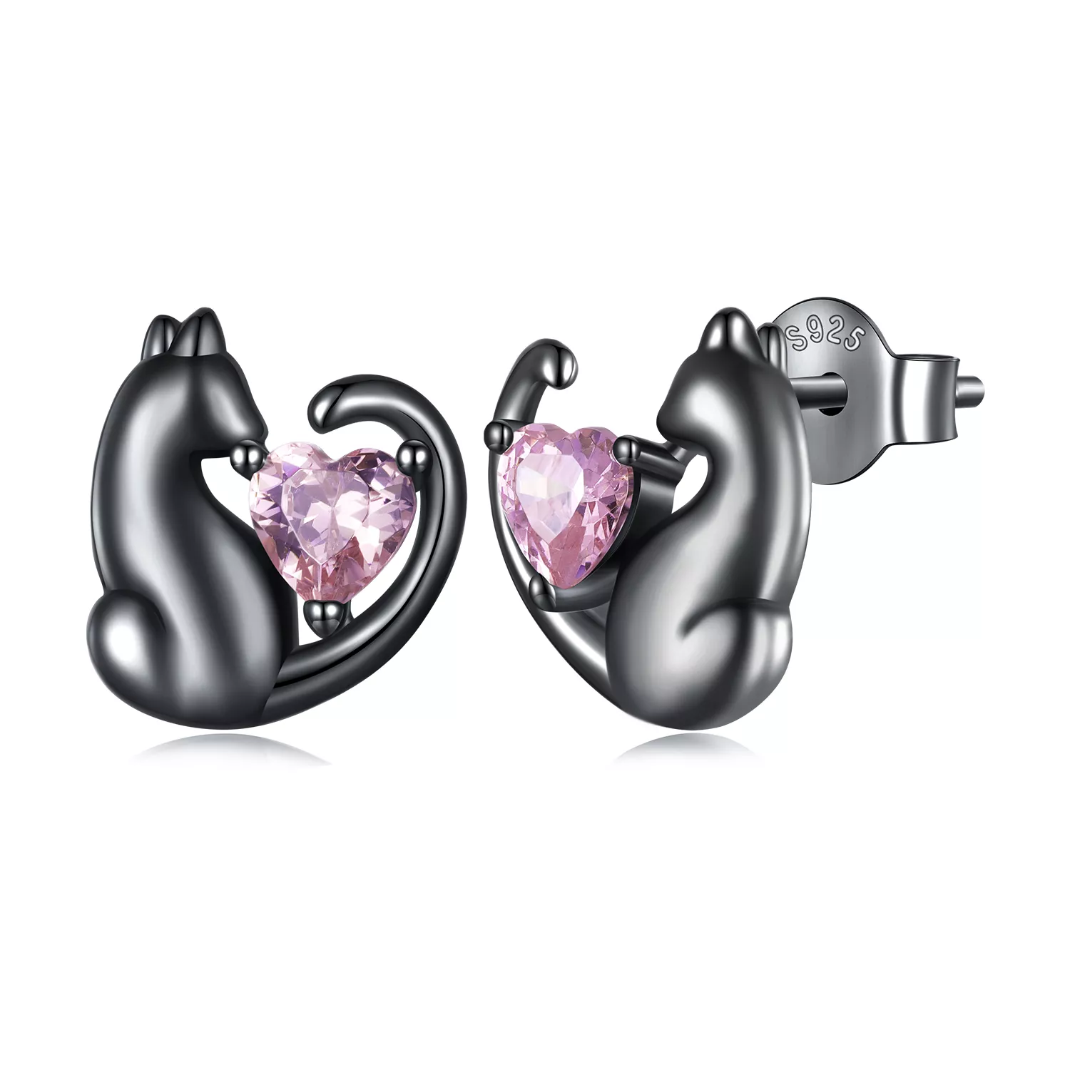 pandora stijl zwarte katten stud oorbellen sce1591 d