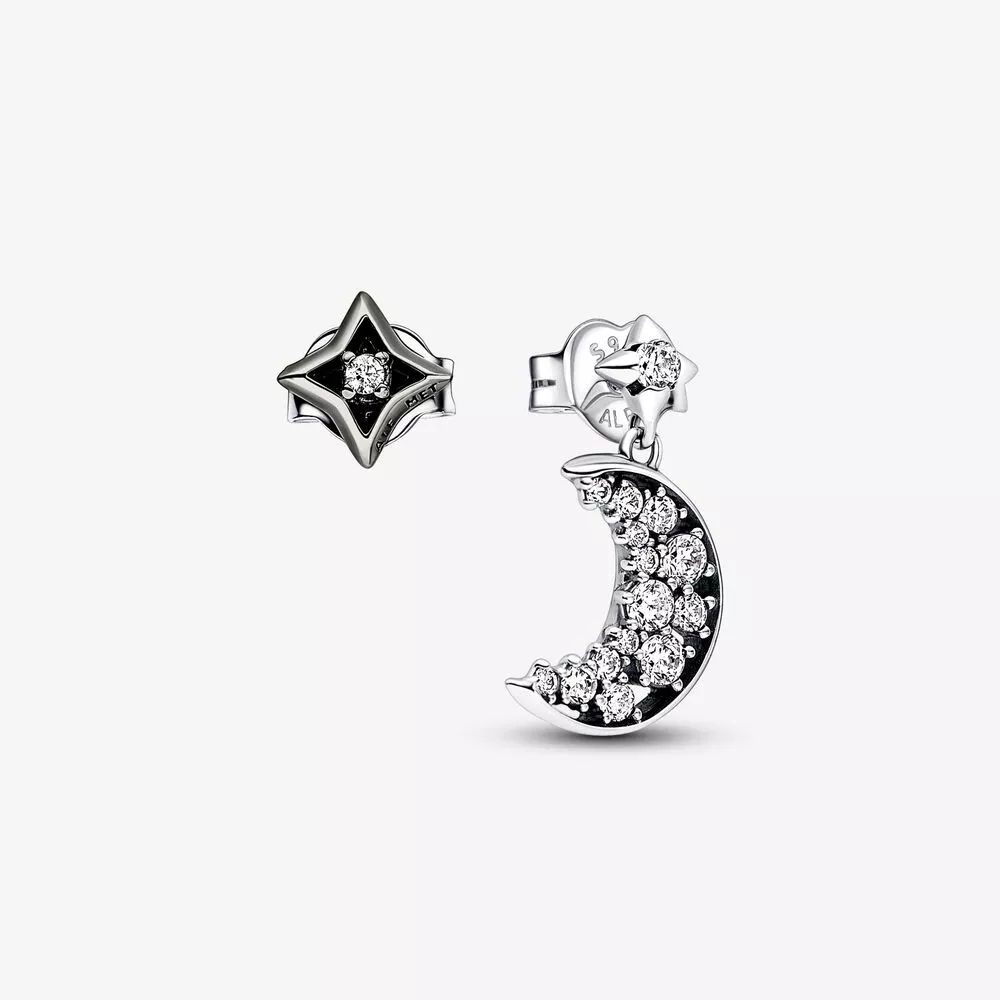 pandora maan en sterren sterling zilveren en ruthenium geplateerde oorstekers 292782c01