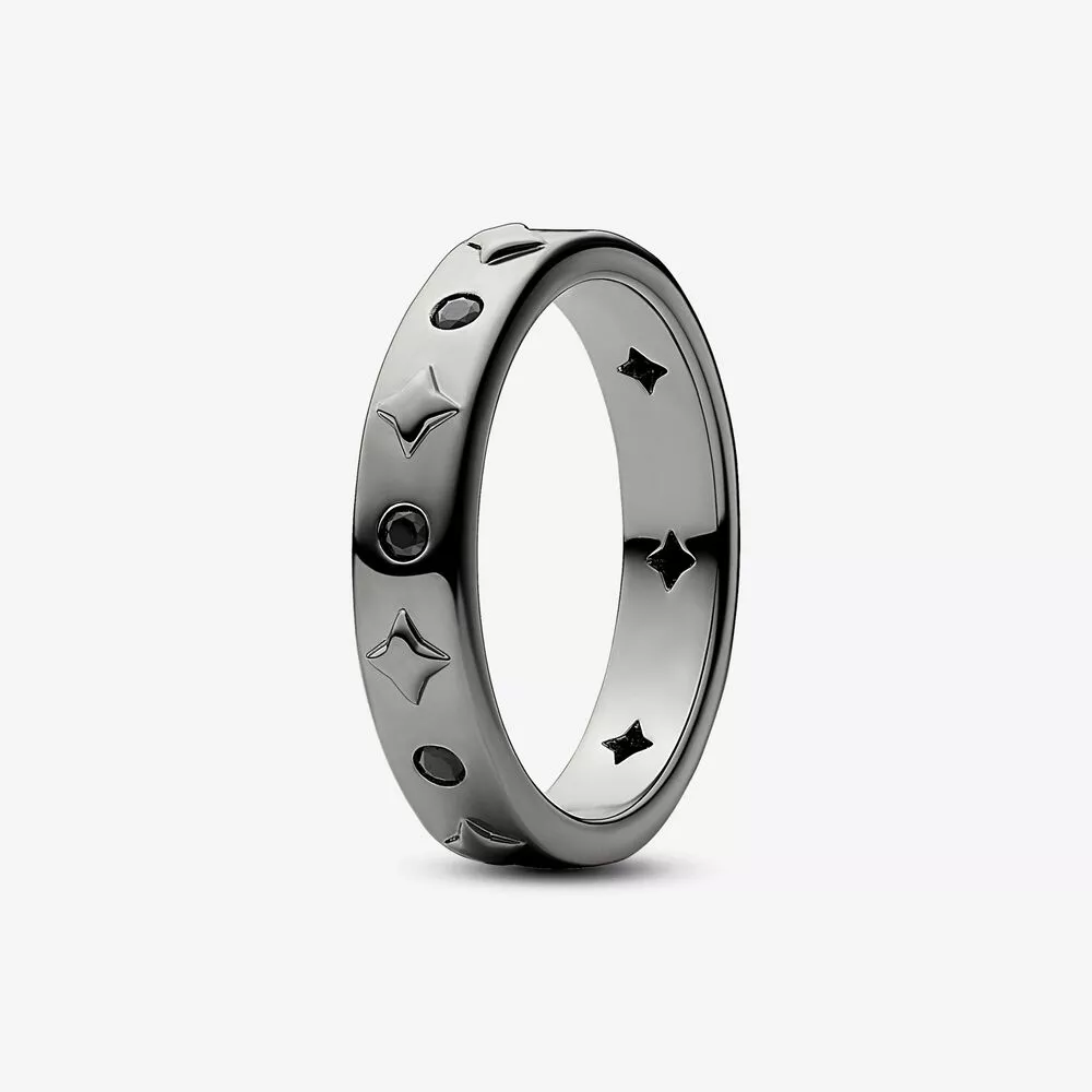 pandora star ruthenium geplateerde ring met zwarte kristal 142784c01