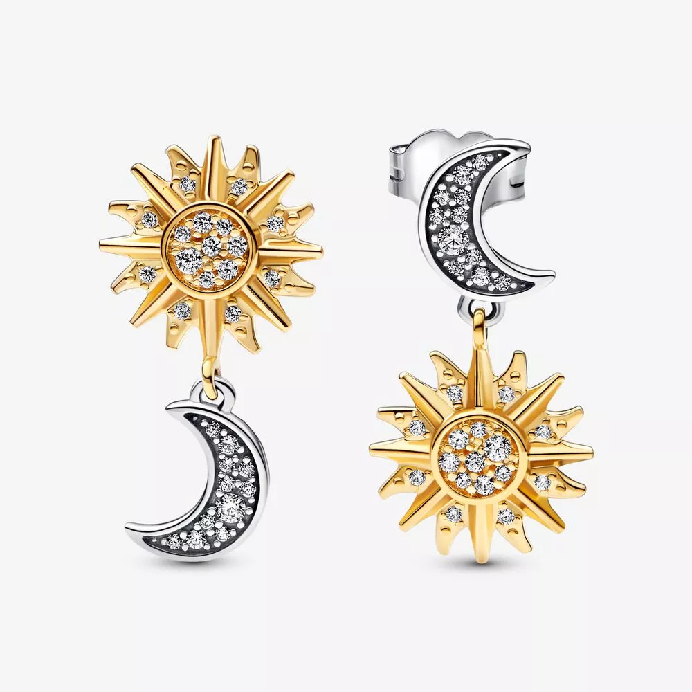 pandora twee tone omgekeerde zon maan stud oorbellen 262442c01