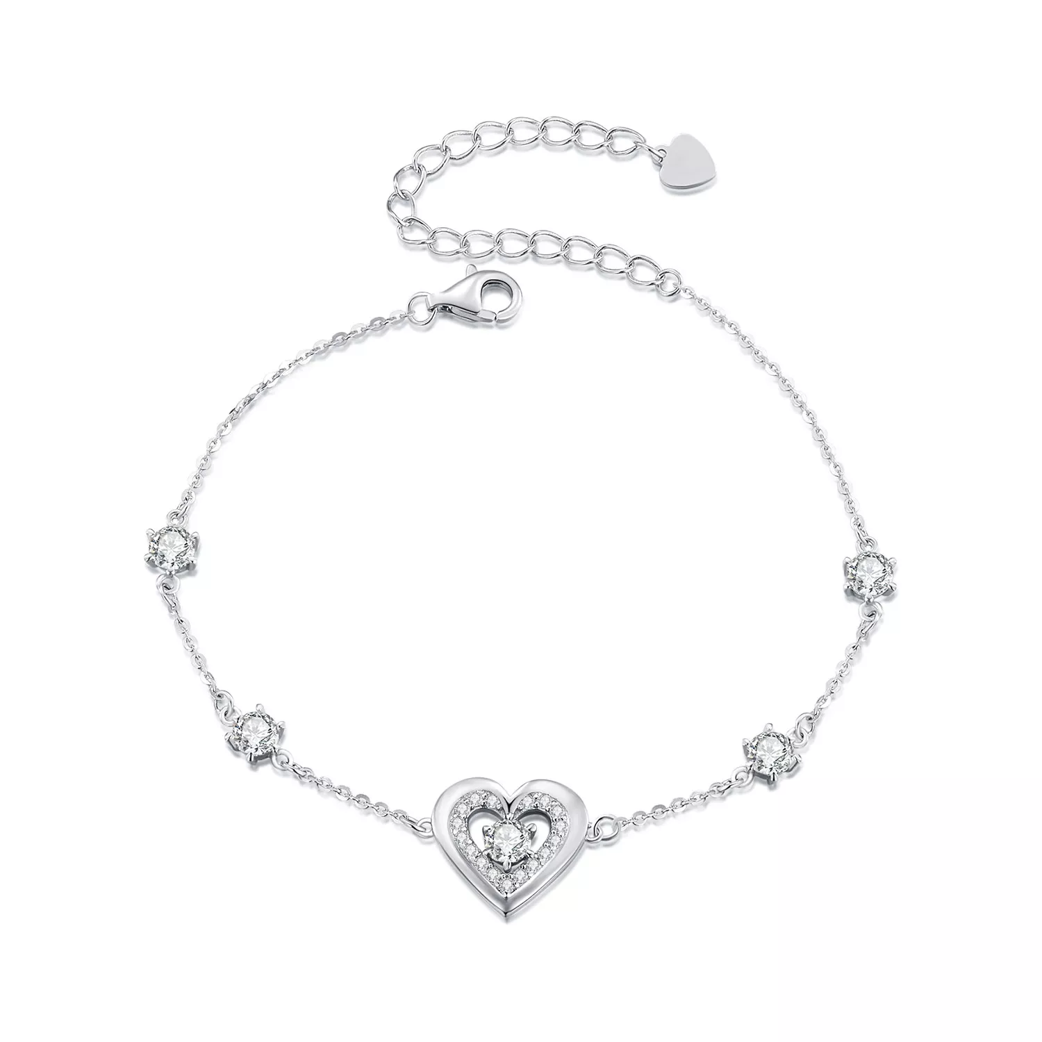 pandora stijl glanzende dubbele hartenketting armband bsb136
