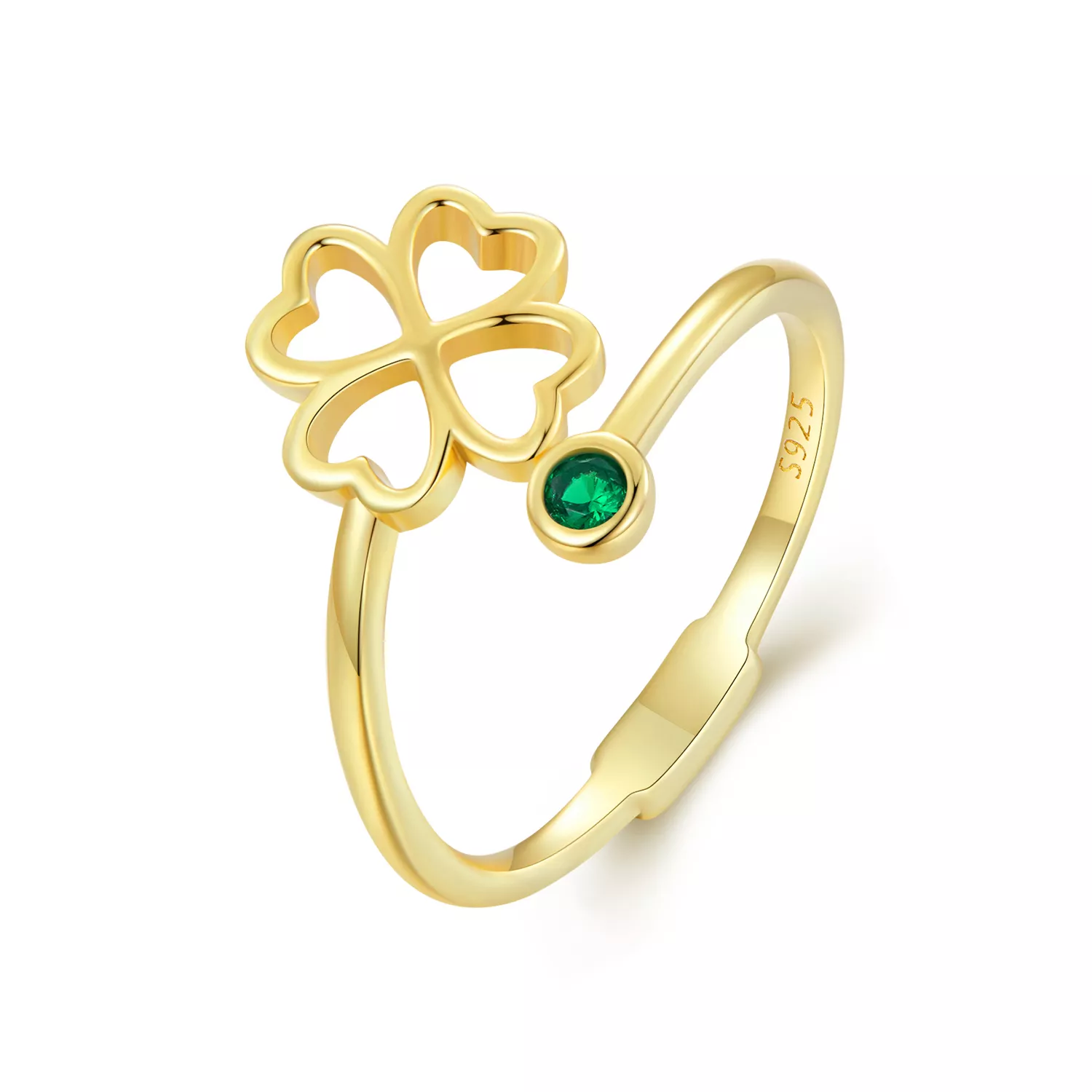 pandora stijl gouden open ring met vierklaver scr843 b