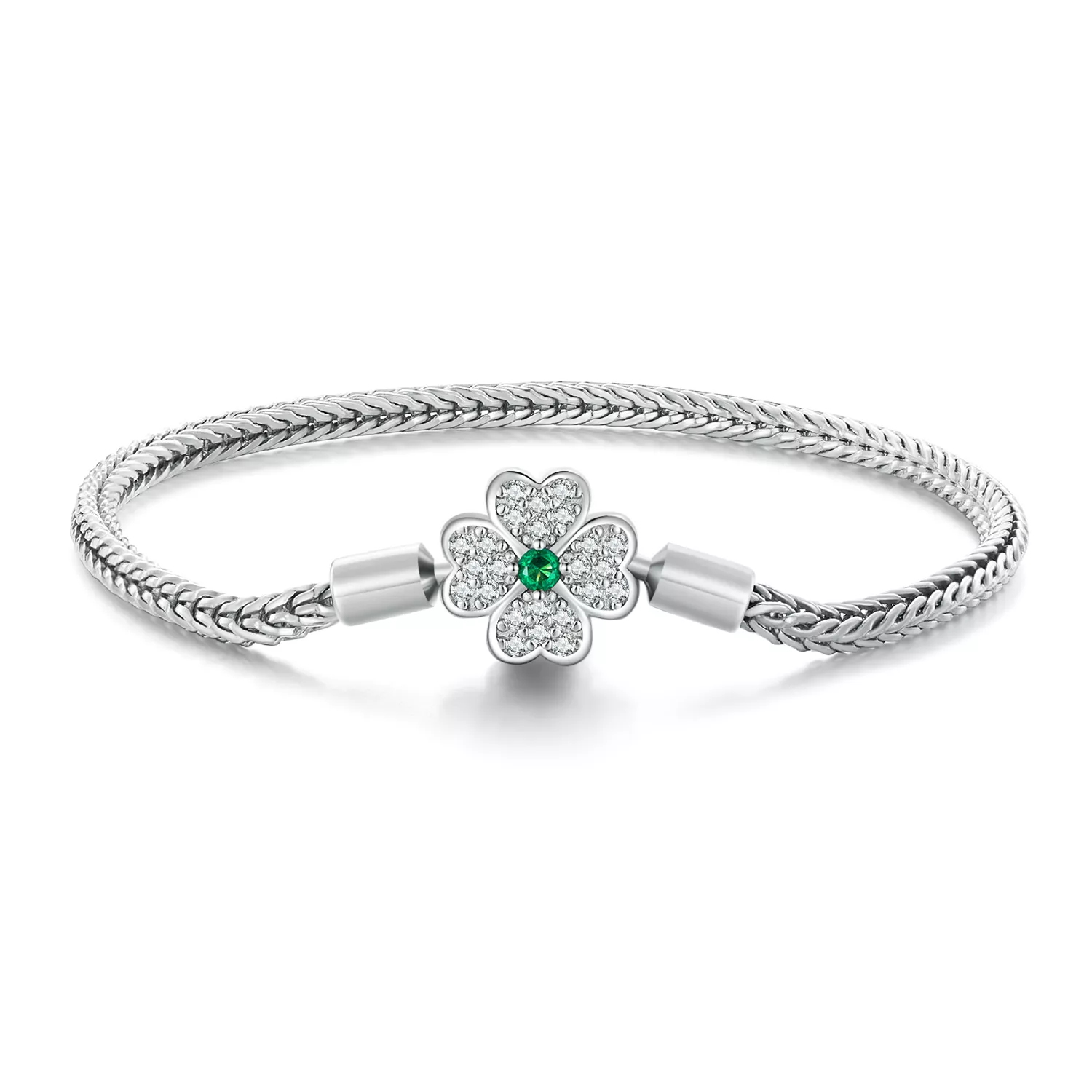 pandora stijl groene zirkonia geluksklaver ketting armband bsb119