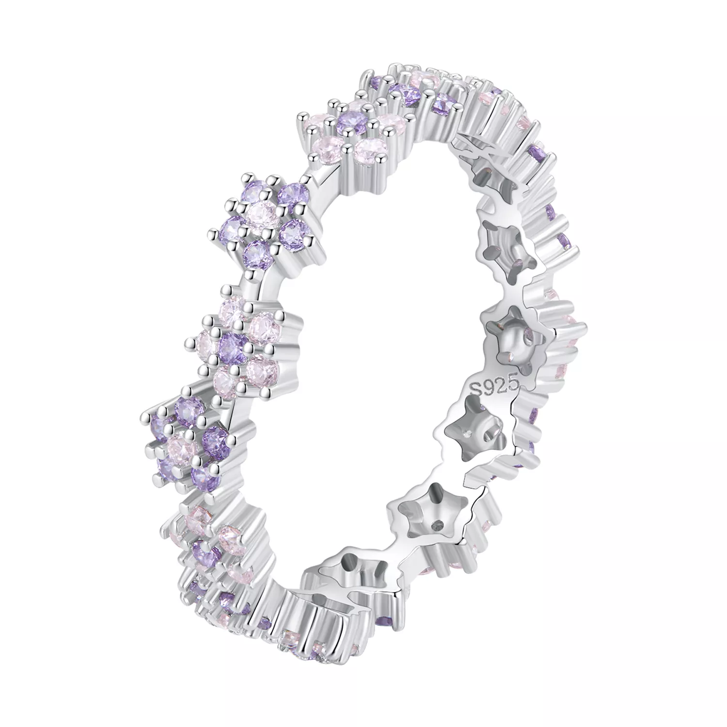 pandora stijl paarse bloem prachtige zirkonia ring bsr359
