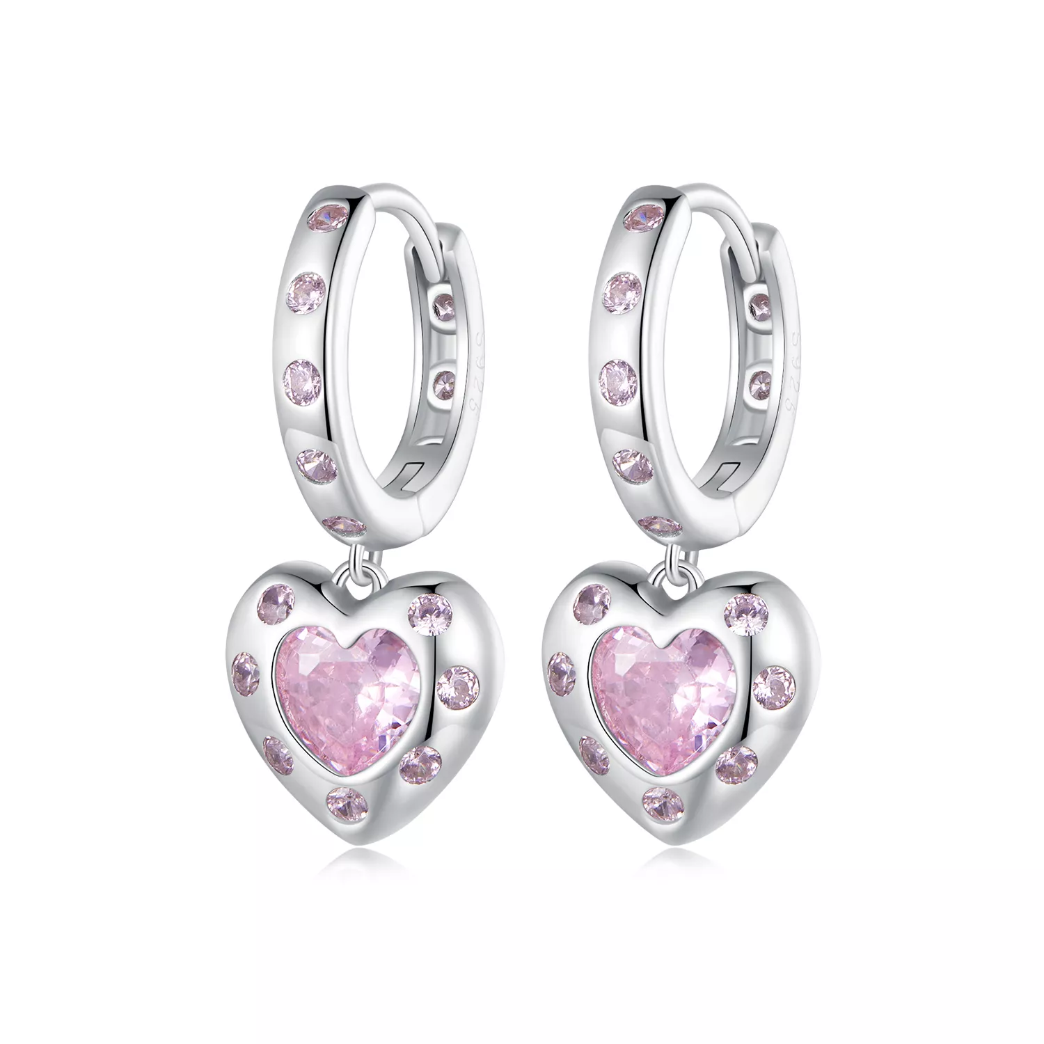 pandora stijl roze hartvormige creool oorbellen sce1625