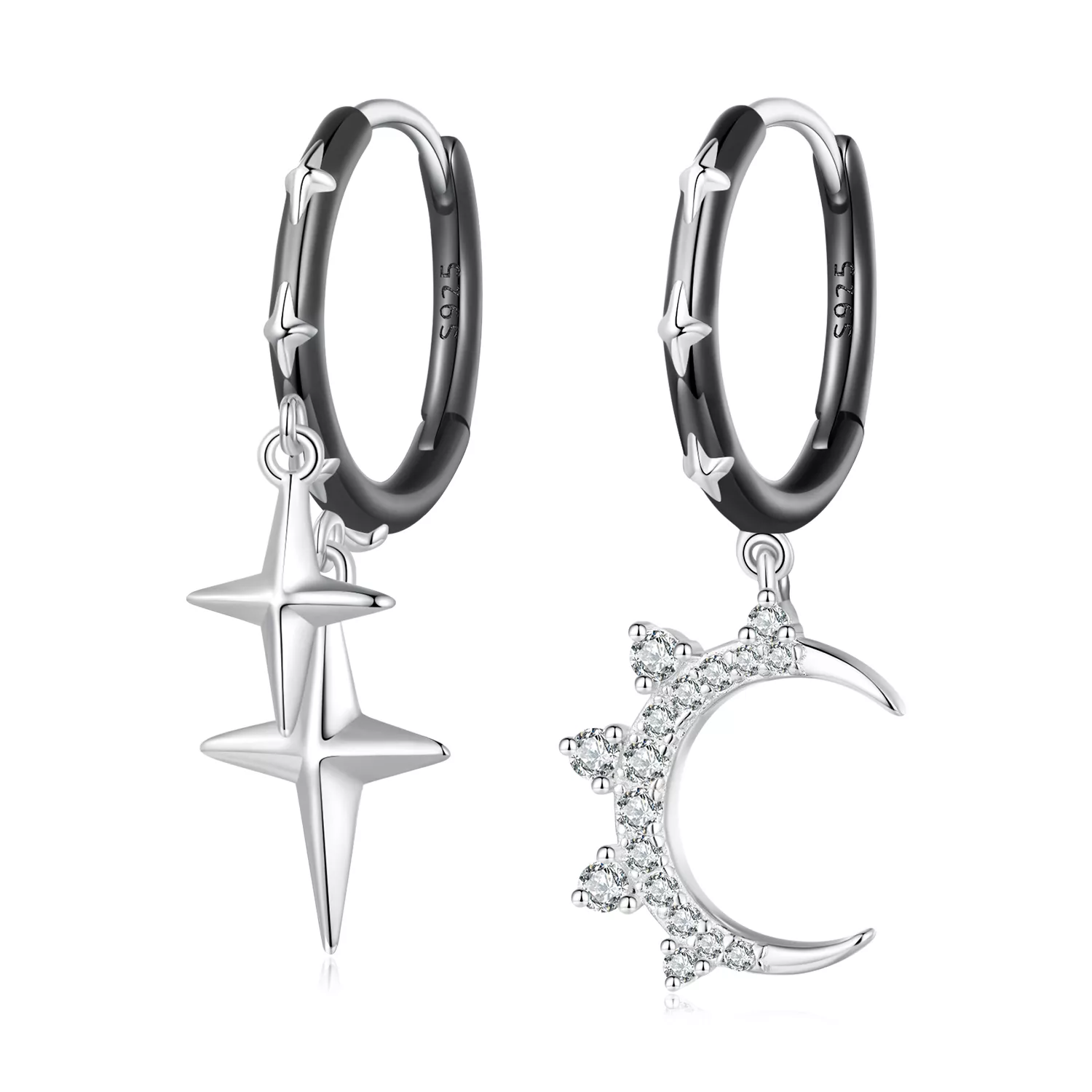 pandora stijl sterren en maan glans hoop oorbellen bse805