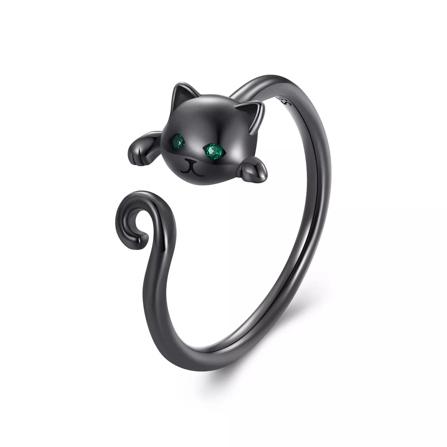pandora stijl zwarte schattige kat open ring scr707 d