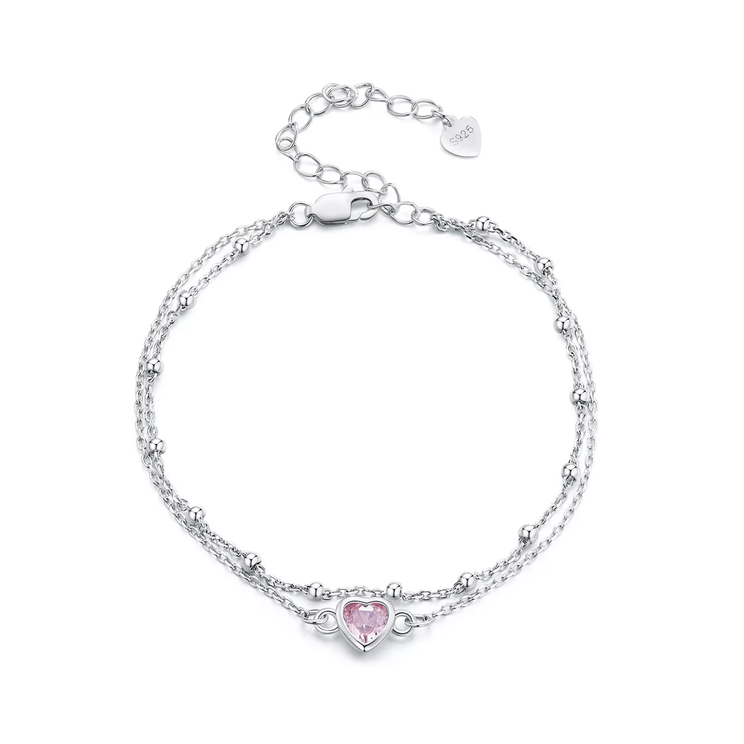 pandora stijl armband met dubbele laag en hartvormige schakel bsb152