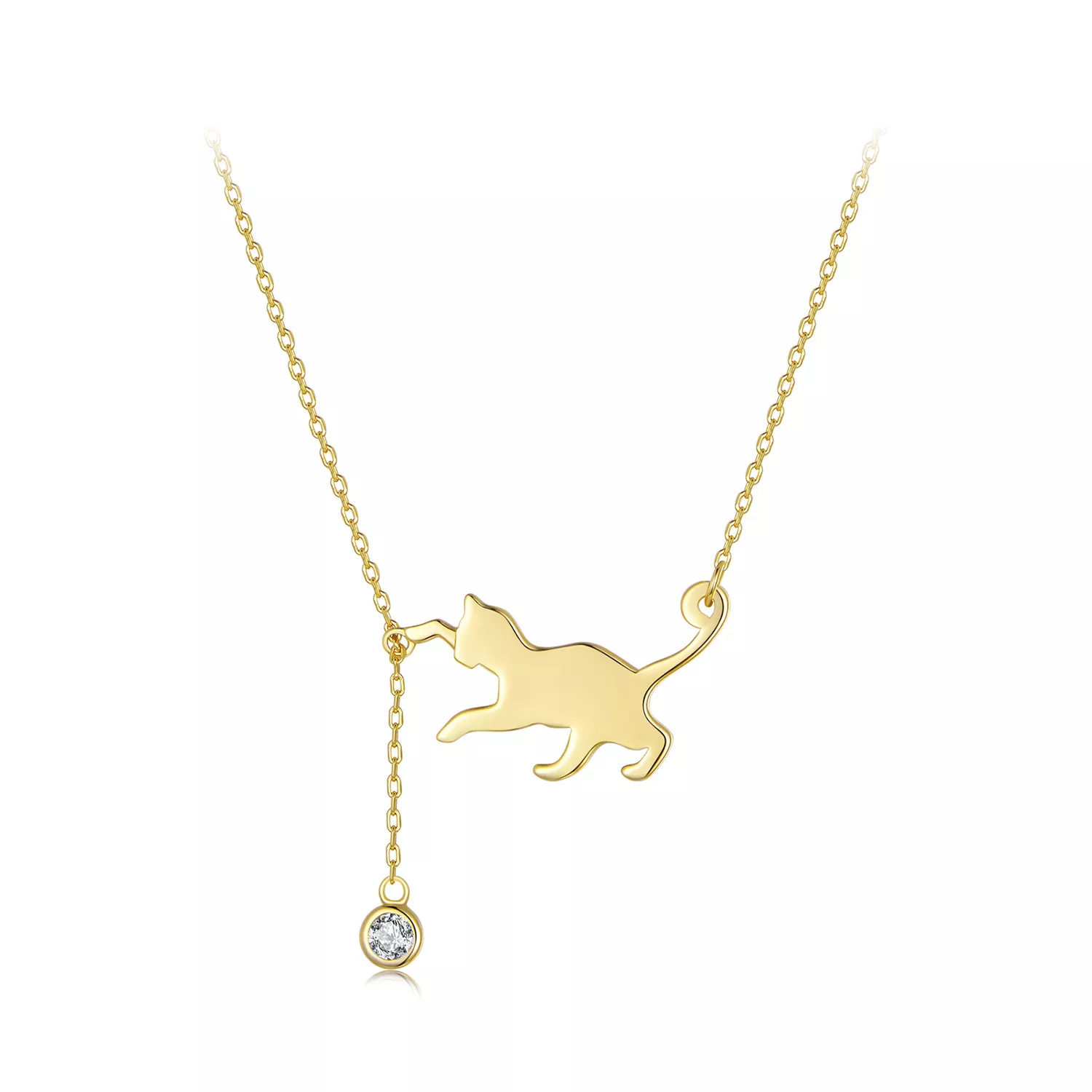 pandora stijl gouden kattenketting met stoute kitten scn232 b