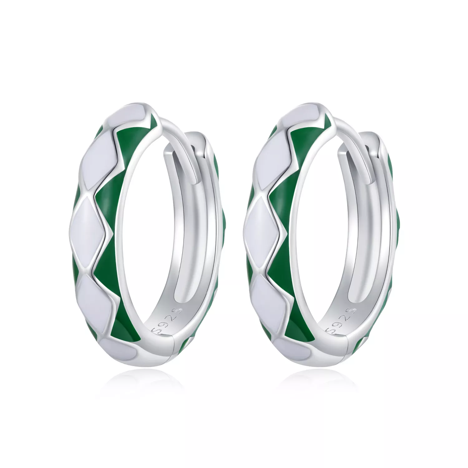 pandora stijl groene en witte diamanten patroon oorringen sce1611 gn