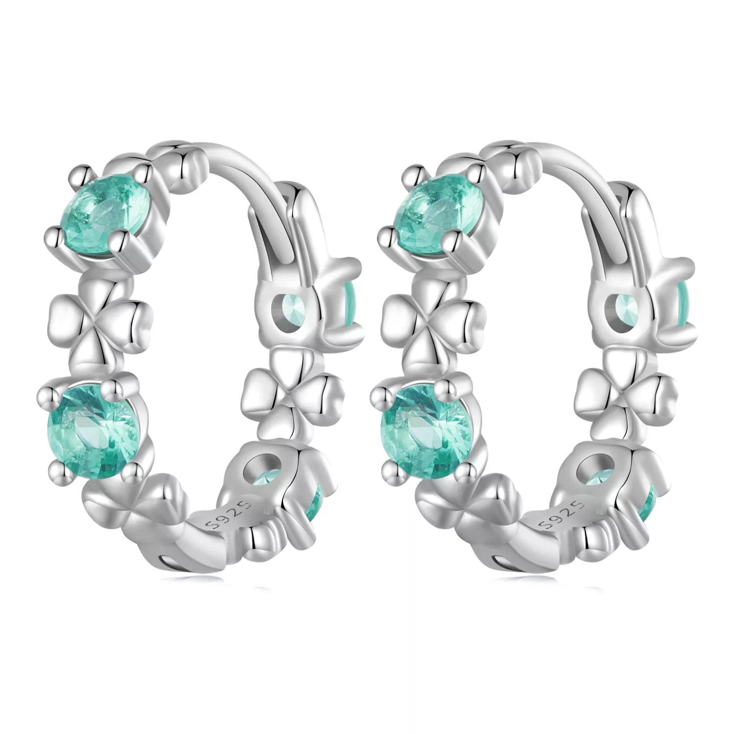 pandora stijl oorbellen met vierklaverige hoepels bse826