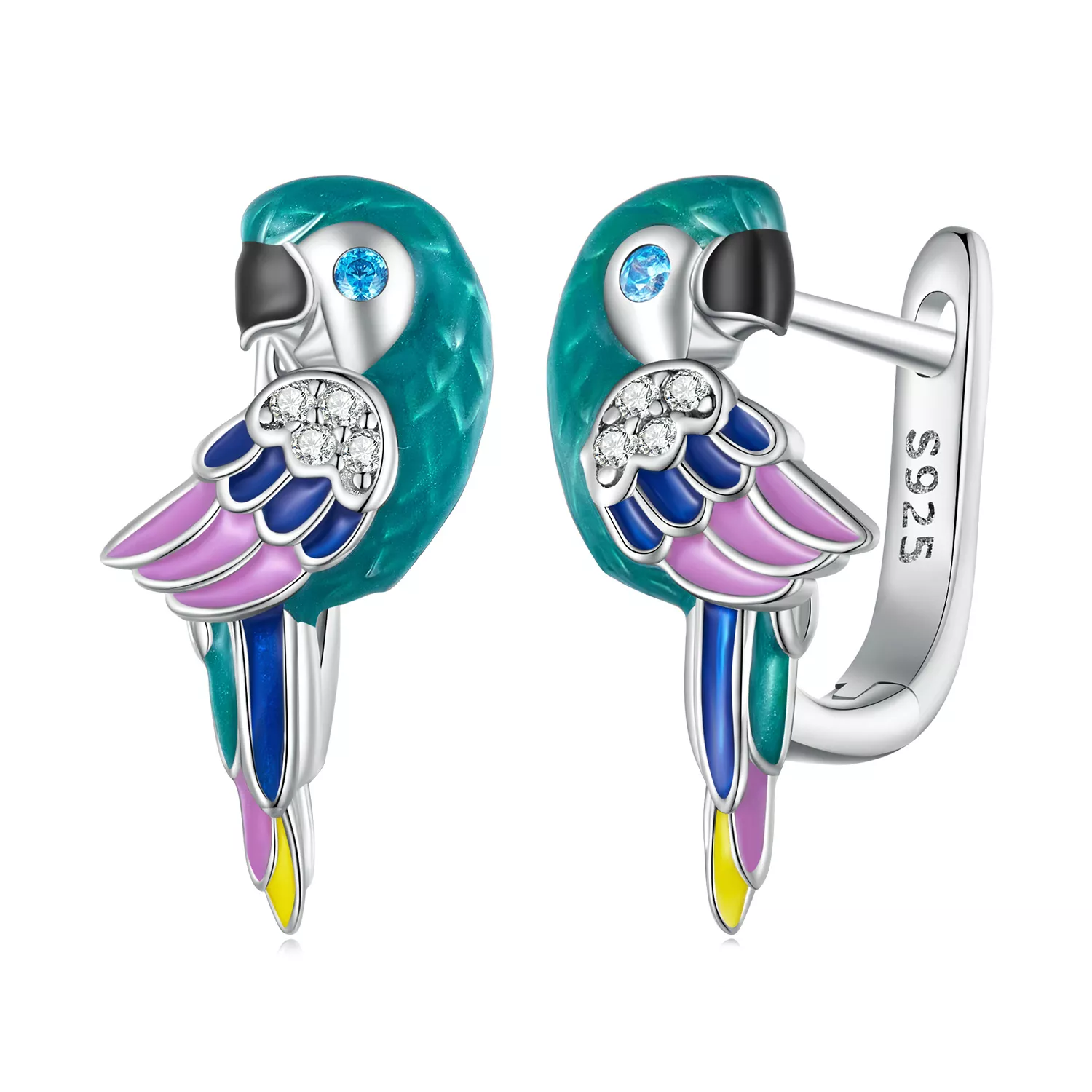 pandora stijl papegaai hoepeloorbellen bse829
