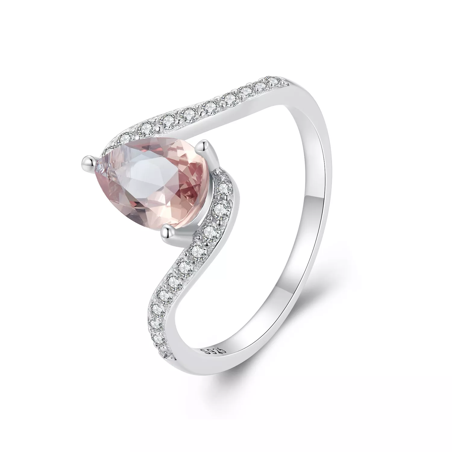 pandora stijl ring met peervormige gekleurde steen bsr480