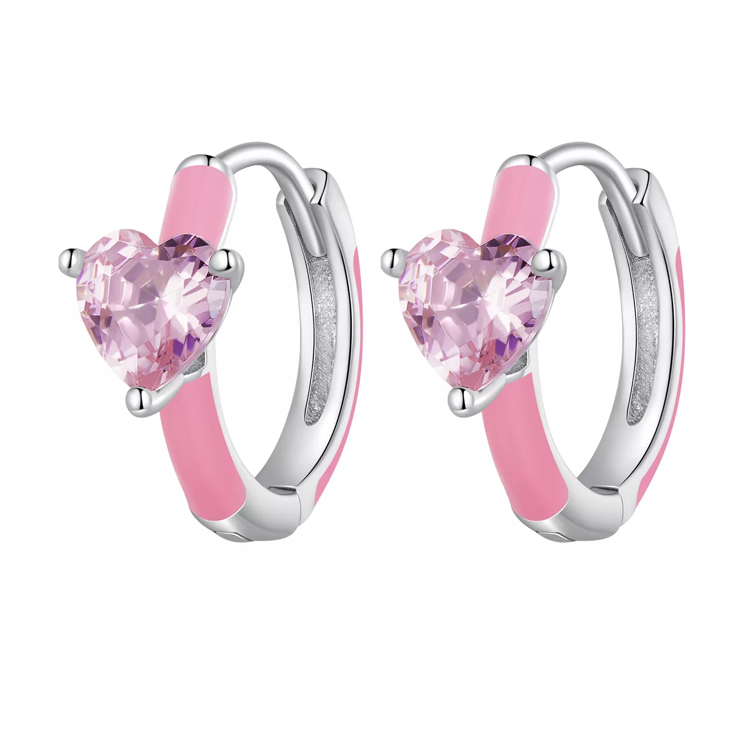 pandora stijl roze hartvormige oorringen bse813