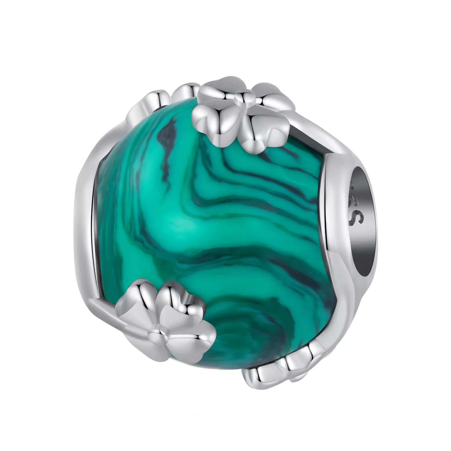pandora stijl vierbladige klaver malachiet bedel scc2489