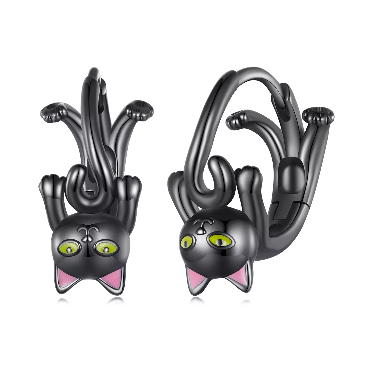 pandora stijl zwarte kattenhanger oorbellen bse798