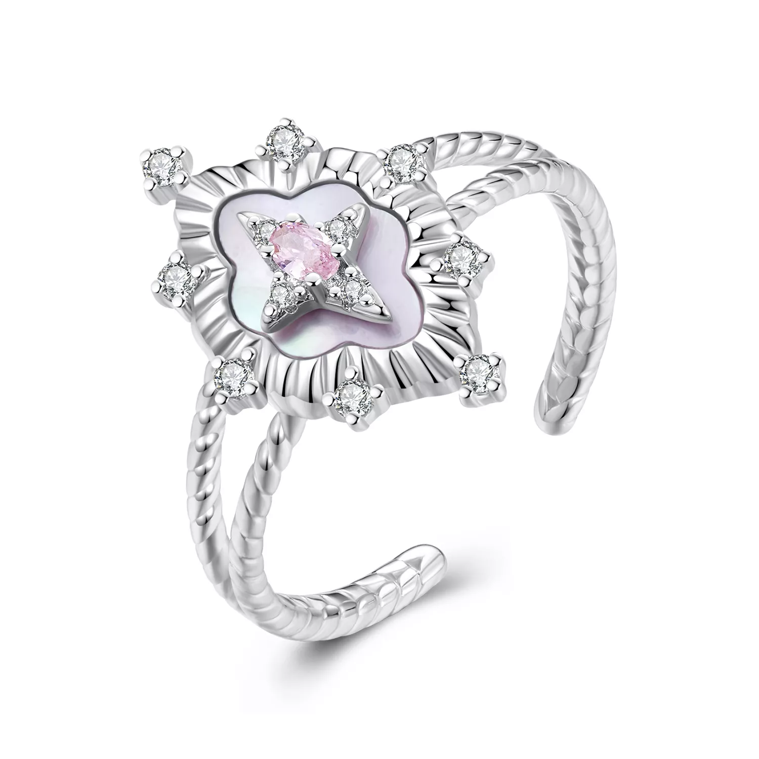 pandora stijl starlight roze schelp open ring yir244 e
