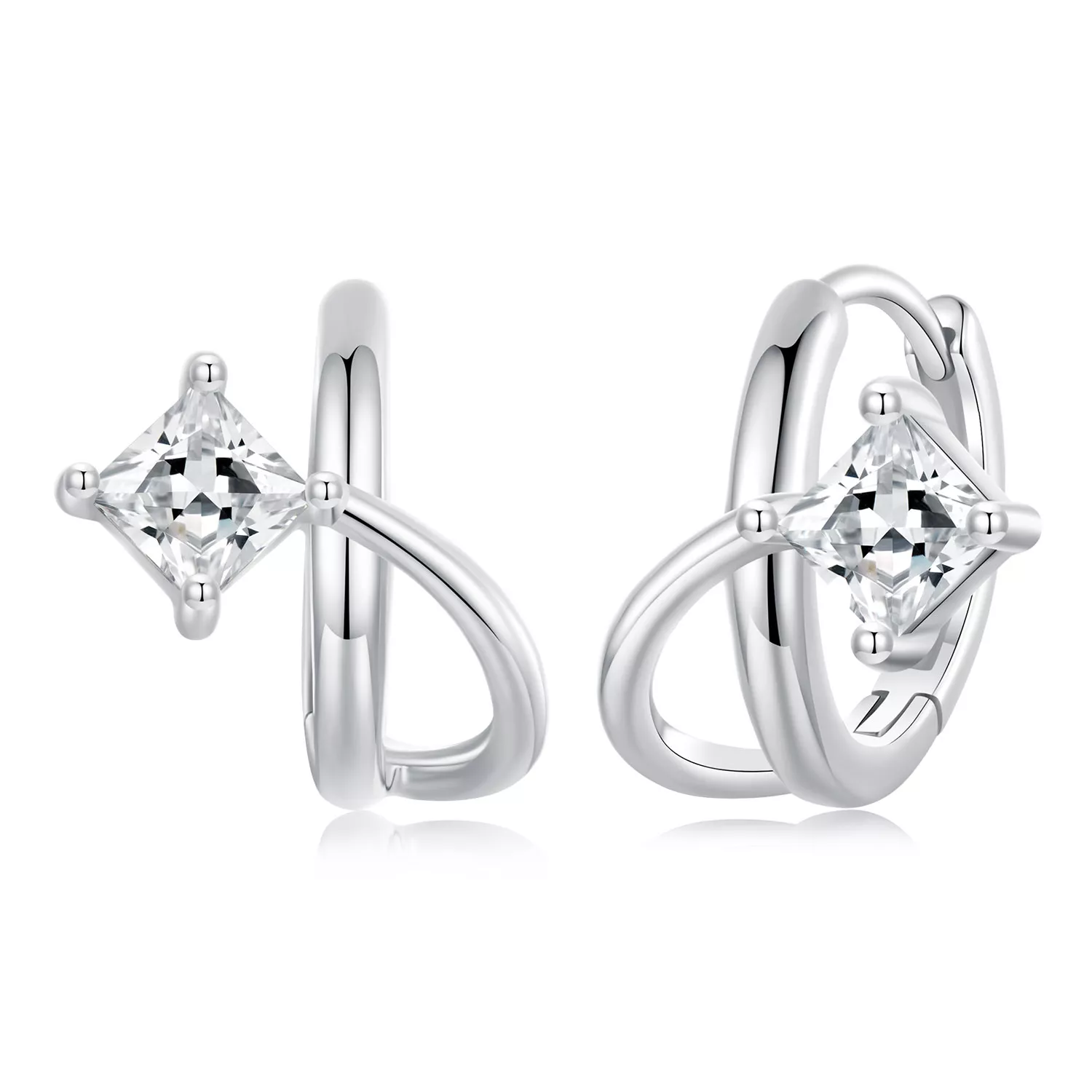 pandora stijl vierkante zirkonium dubbellaagse oorclips bse1052