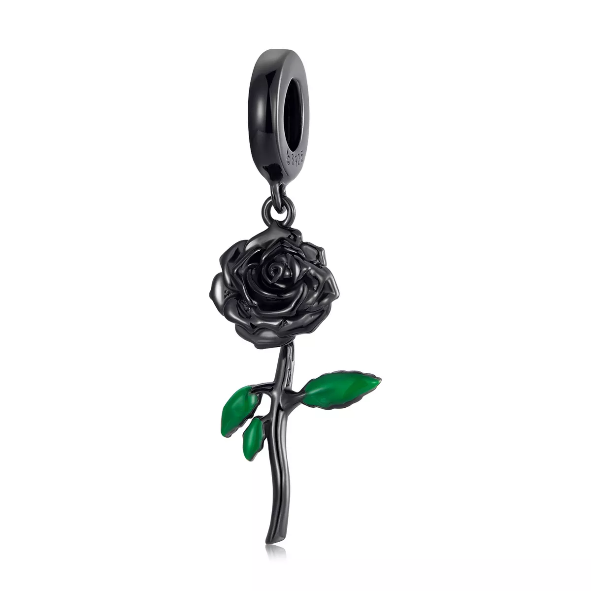 pandora stijl zwarte roos hanger bsc584