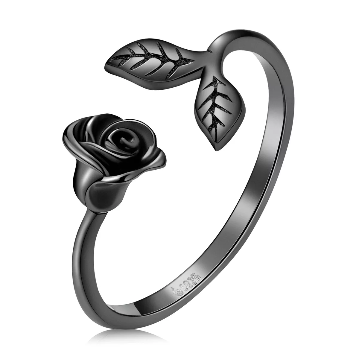pandora stijl zwarte roos open ring bsr239