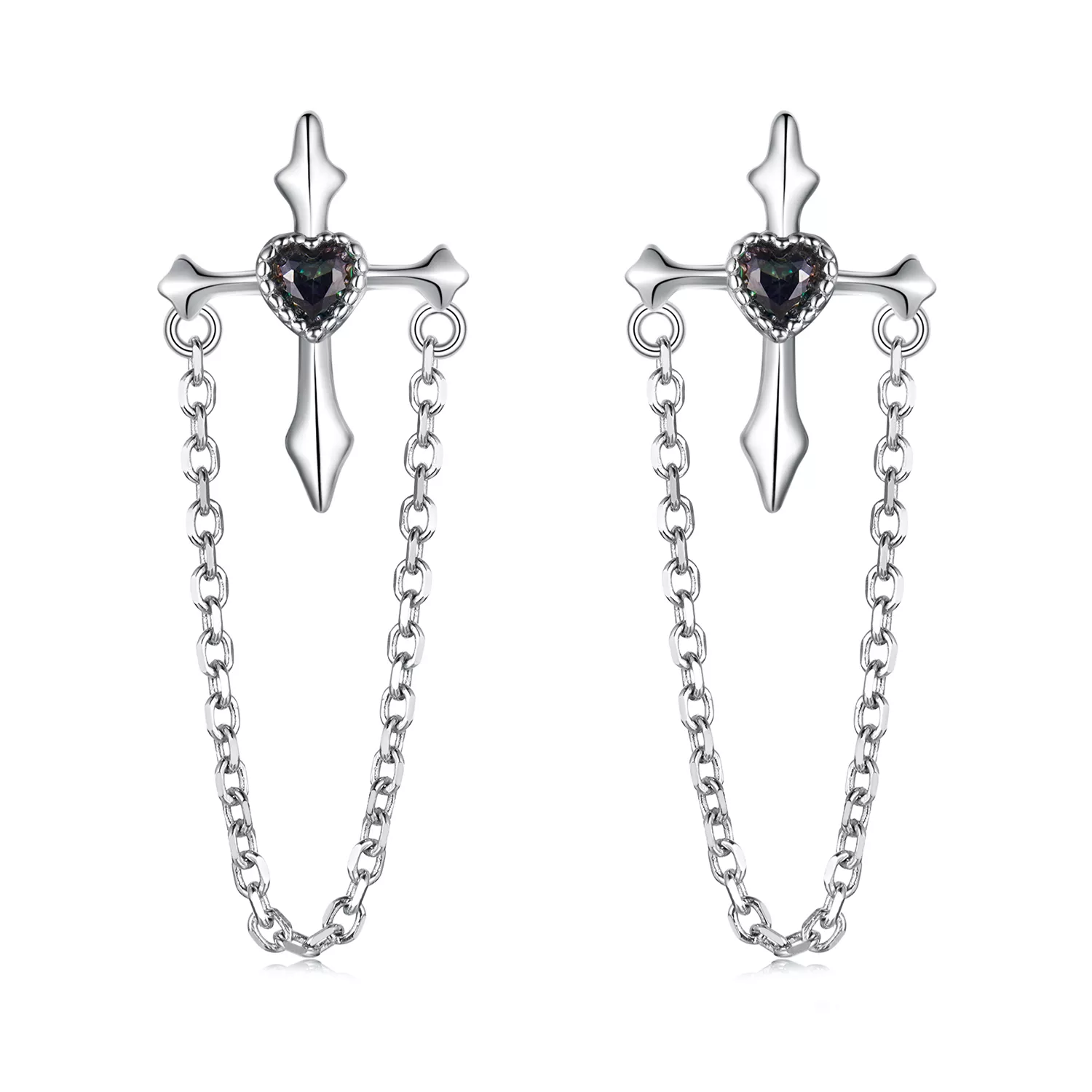 pandora style chain kruis oorbellen sce1808
