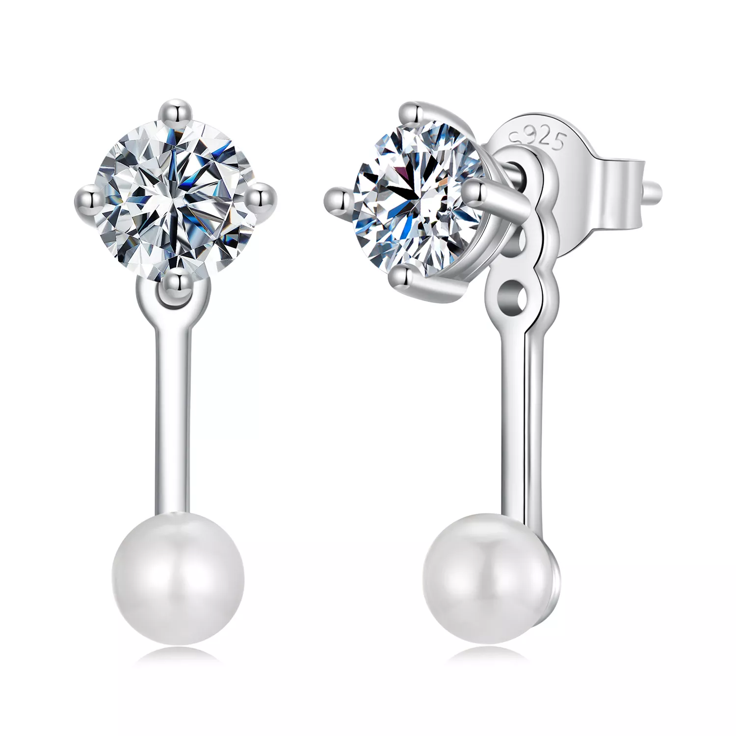 pandora style eenvoudige voor en achterkant oorbellen twee certificaten mse068