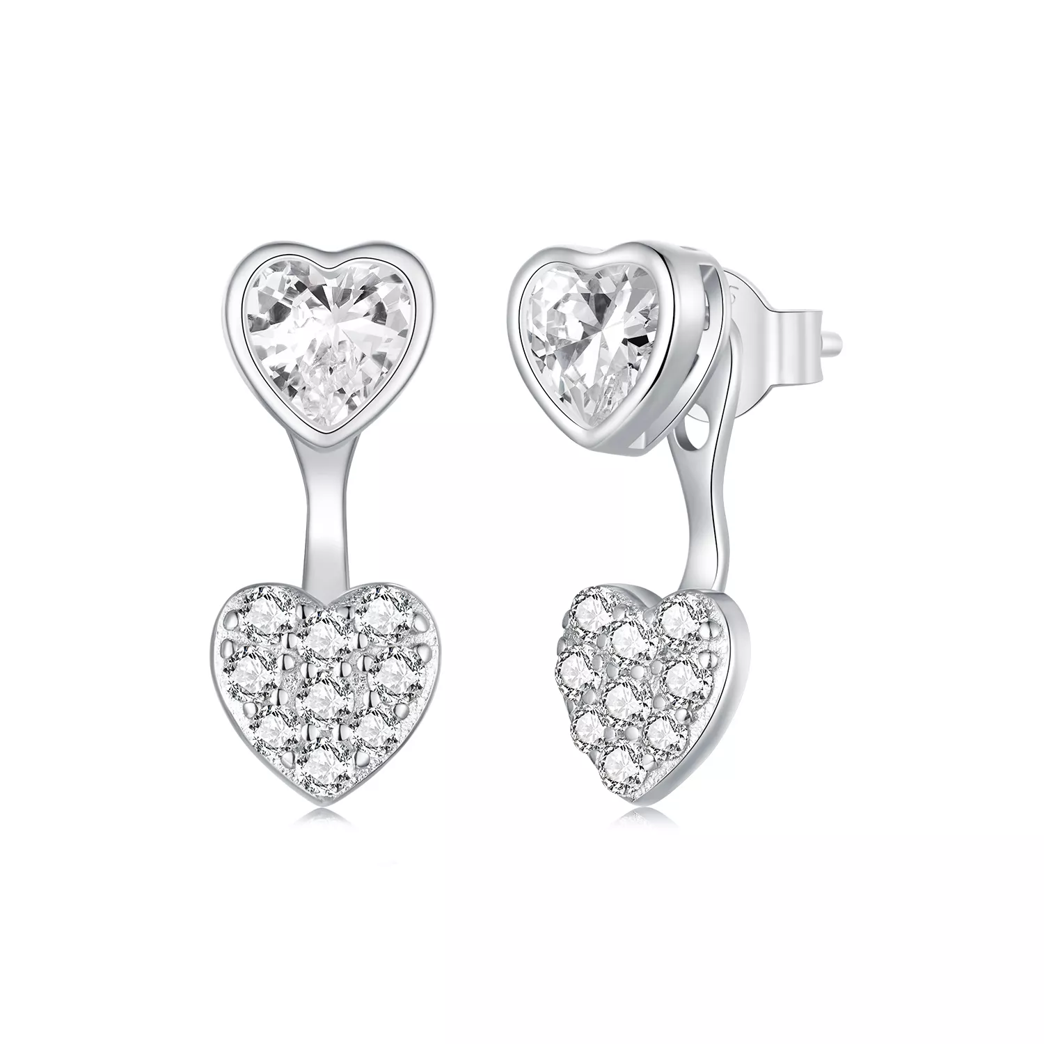 pandora style hartvormige voor en achterkant oorbellen bse1043