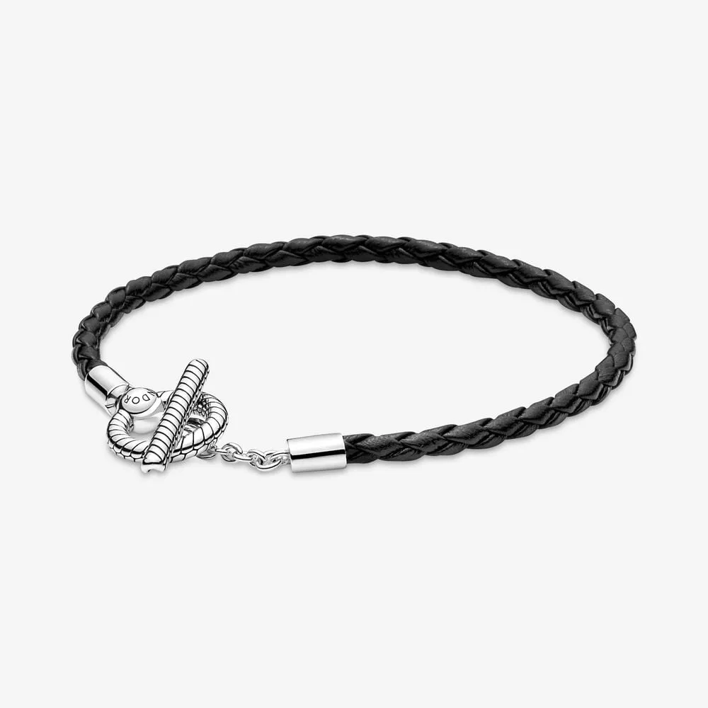 pandora moments braided leather t bar bracelet 591675c01