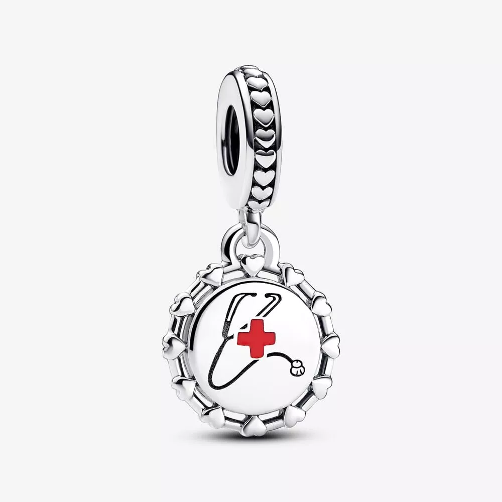pandora stethoscope sterling silver dangle with red enamel 792275c00_e013