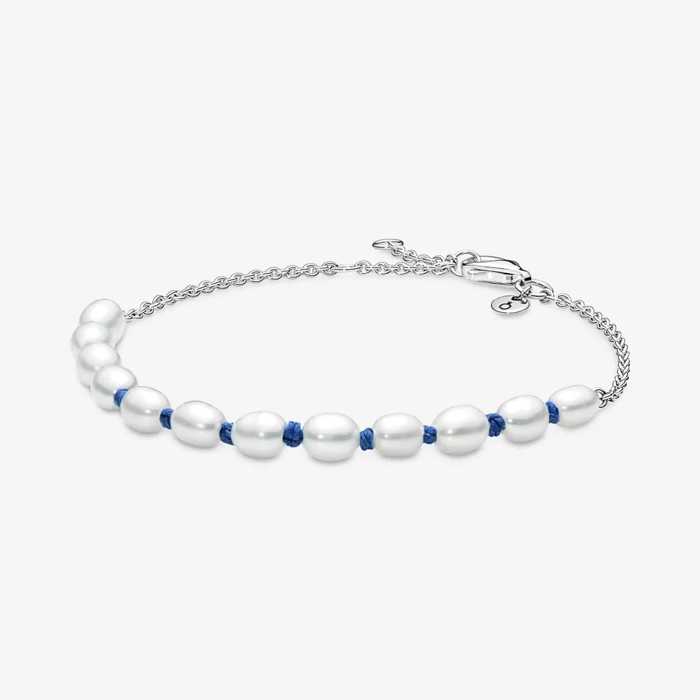 pandora treated freshwater cultured pearl blue cord chain bracelet 591689c01