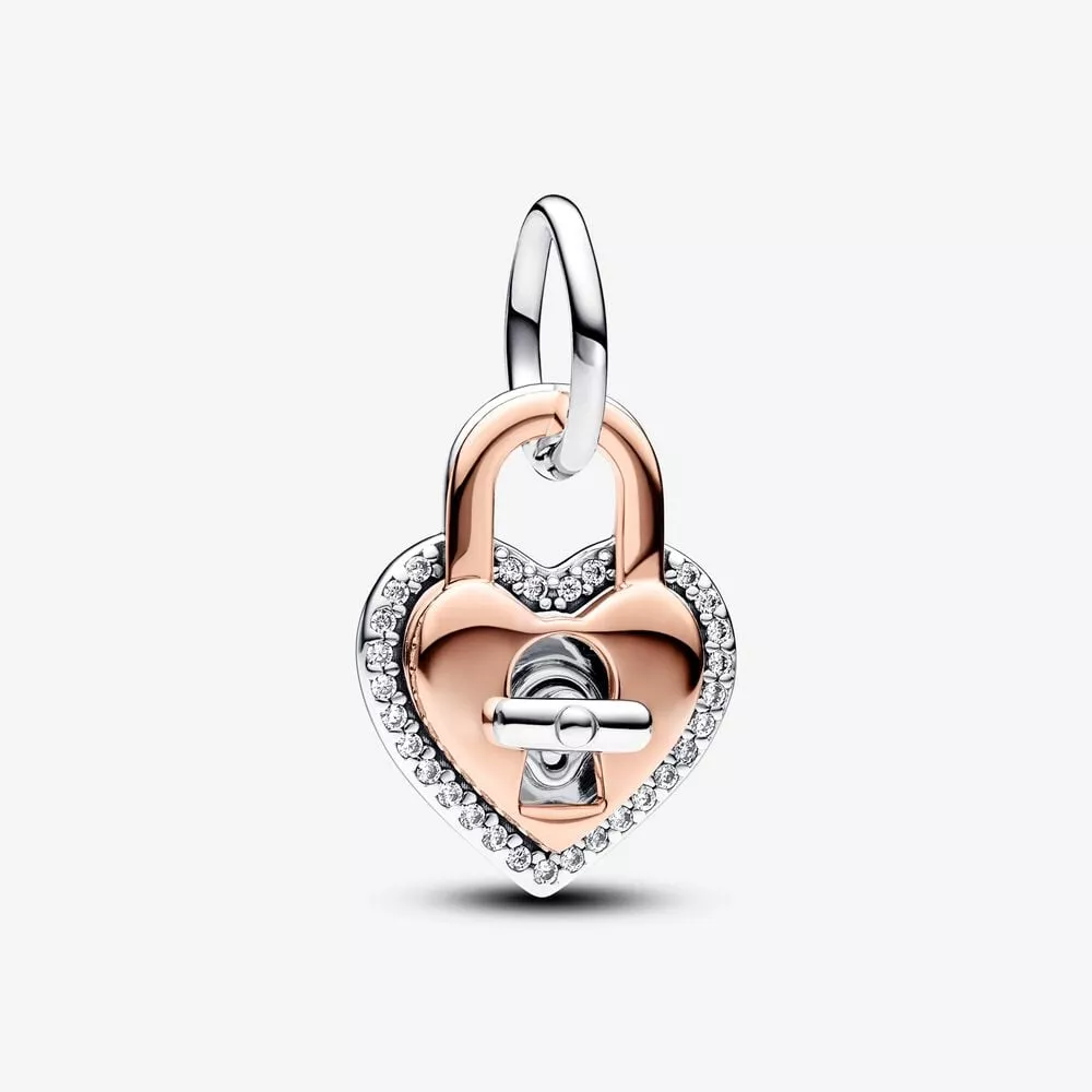 pandora tweekleurige draaibare dubbele hangende bedel hartvormig hangslot 783079c01