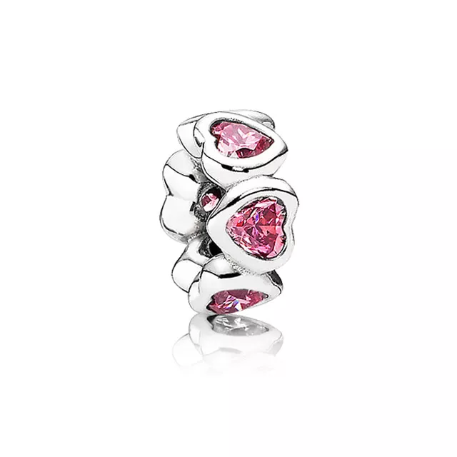 (afbeelding voor) PANDORA Fancy Pink Sparkling Hearts Spacer - 791252CZs